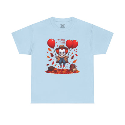 Fall-Themed Pennywise Unisex Heavy Cotton Tee, Autumn Shirt, Halloween Apparel, Seasonal Gift, Cozy Outfit, Fun Fall Fashion