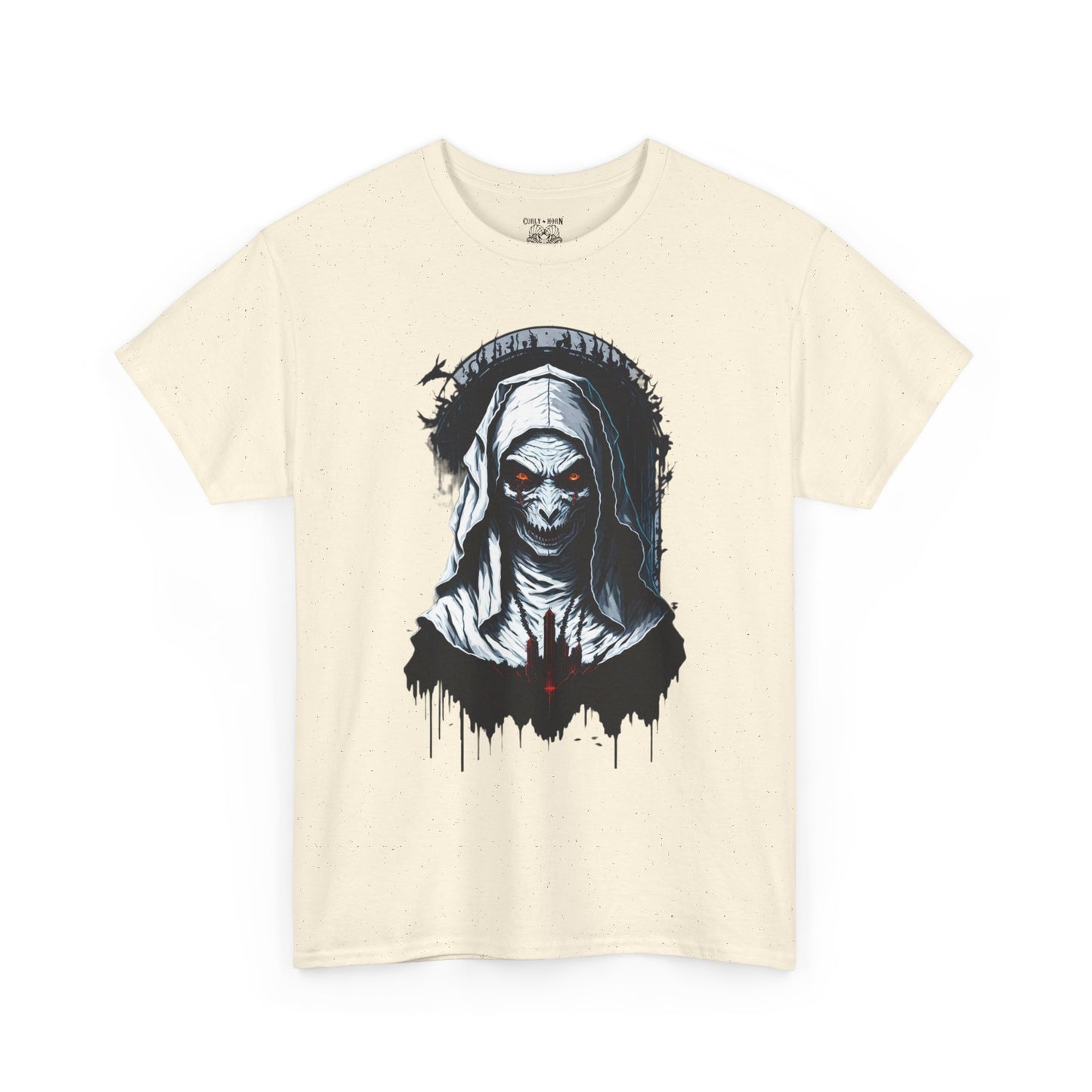 Spooky Graphic Nun Tee, Unisex Heavy Cotton Tee, Halloween Outfit, Horror Lover Gift, Dark Art T-Shirt, Unique Style Tee