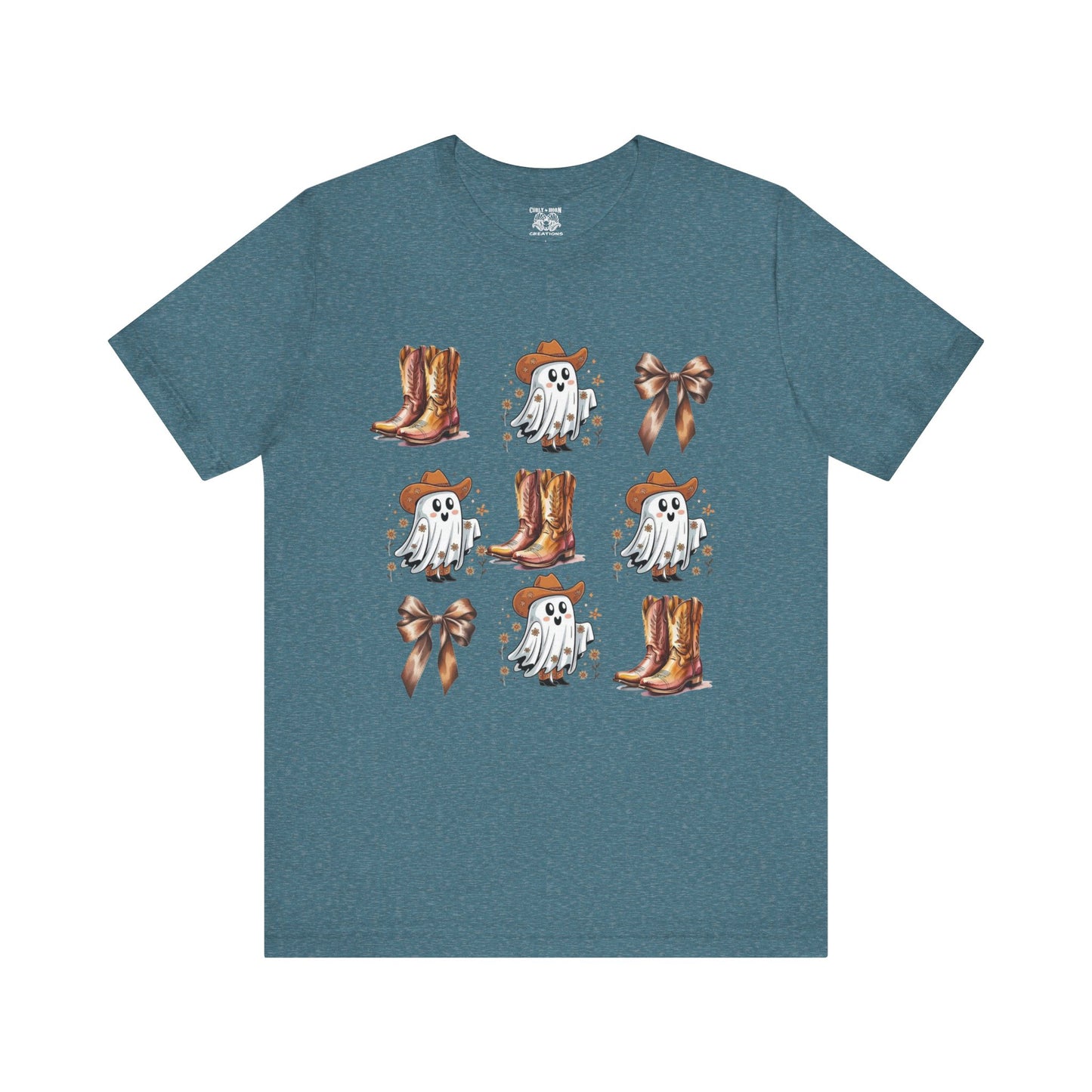 Ghostly Cowboy Tee, Fun Unisex Tee, Halloween Shirt, Country Style Tee, Ghosts and Boots Design, Casual Wear