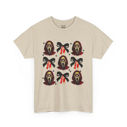 Ghost Face with Bows Design, Fun Graphic Tee, Gift for Him/Her, Casual Wear, Holiday Apparel, Statement Shirt
