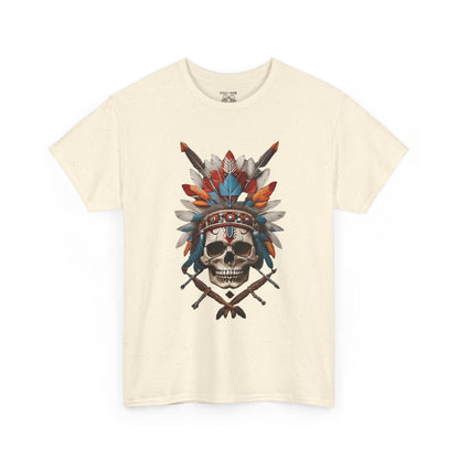 Skull Headdress Unisex Heavy Cotton Tee | Bohemian Style T-Shirt, Festival Wear, Graphic Tee, Gift for Him, Casual Apparel