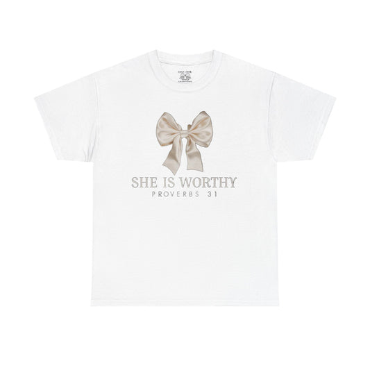 She is Worthy Unisex Cotton Tee - Inspirational Shirt, Faith-Based Apparel, Christian Gift, Casual Wear, Motivational T-Shirt