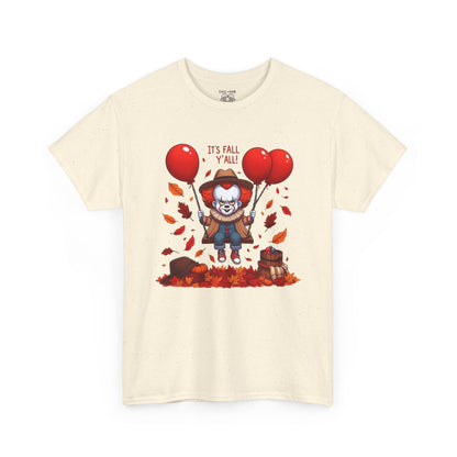 Fall-Themed Pennywise Unisex Heavy Cotton Tee, Autumn Shirt, Halloween Apparel, Seasonal Gift, Cozy Outfit, Fun Fall Fashion