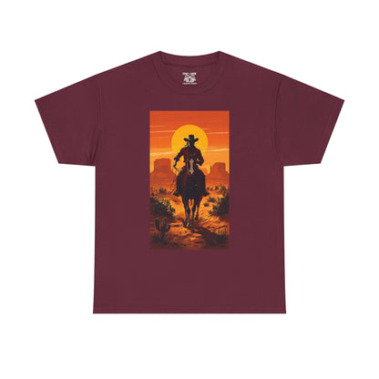 Western Sunset Unisex Heavy Cotton Tee, Cowboy Shirt, Country Music Tee, Gift for Him, Festival Wear, Casual Outfit