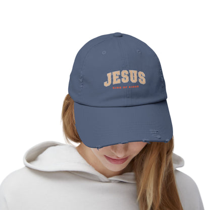 Unisex Distressed Cap - Jesus King of Kings Hat, Vintage Christian Hat, Casual Faith Cap, Inspirational Gift, Everyday Wear