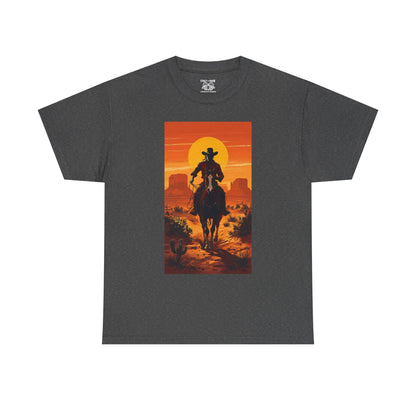 Western Sunset Unisex Heavy Cotton Tee, Cowboy Shirt, Country Music Tee, Gift for Him, Festival Wear, Casual Outfit
