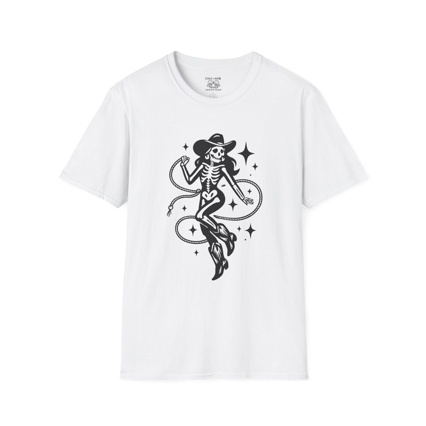 Skeleton Cowgirl T-Shirt, Vintage Halloween Tee, Unisex Graphic Shirt, Casual Outfit, Festival Wear, Spooky Season Apparel