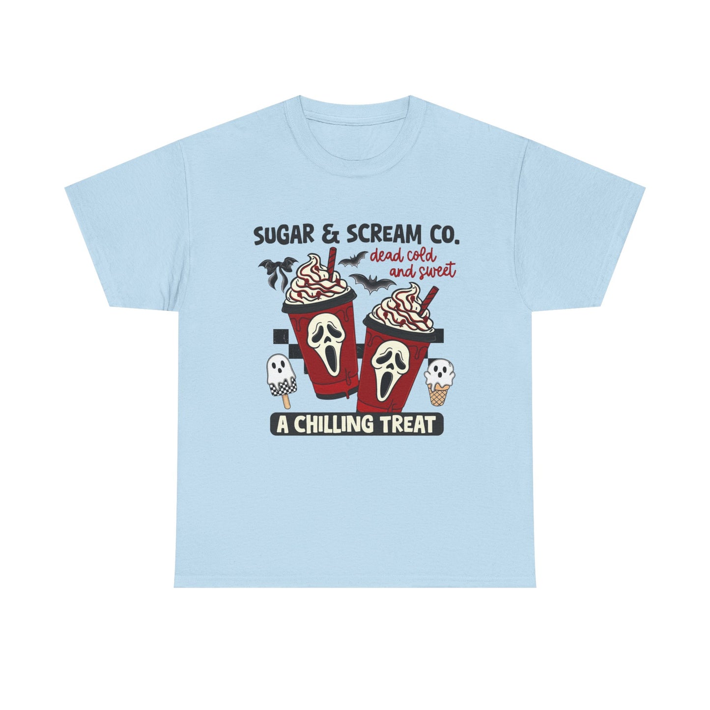 Sugar & Scream Co. Unisex Tee - A Chilling Treat, Halloween T-Shirt, Cute Cafe Shirt, Ghostly Graphic Tee, Sweet Treats Apparel