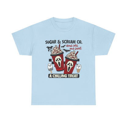 Sugar & Scream Co. Unisex Tee - A Chilling Treat, Halloween T-Shirt, Cute Cafe Shirt, Ghostly Graphic Tee, Sweet Treats Apparel