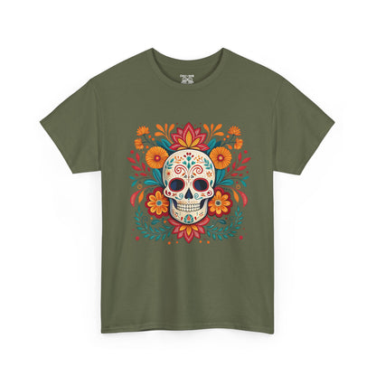 Colorful Skull Floral Tee, Day of the Dead Shirt, Unisex Graphic Tee, Casual Wear, Gift for Halloween, Festival Attire