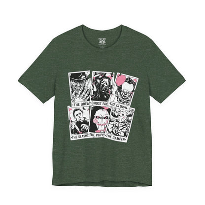Horror Vibes Graphic Tee, Unisex Short Sleeve Shirt, Perfect for Halloween, Movie Night, Gift for Horror Fans, Casual Wear
