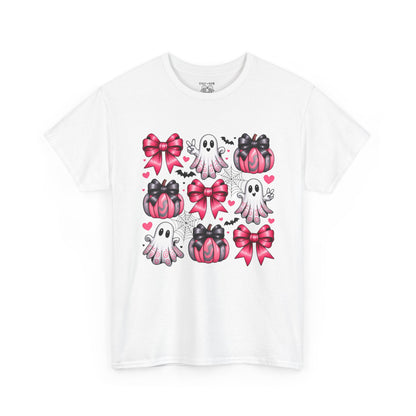 Cute Ghosts & Bows Tee, Halloween Shirt, Unisex Fun Fashion, Gift for Kids and Teens, Spooky Vibes, Holiday Apparel