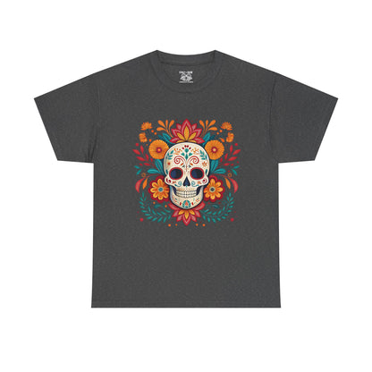 Colorful Skull Floral Tee, Day of the Dead Shirt, Unisex Graphic Tee, Casual Wear, Gift for Halloween, Festival Attire
