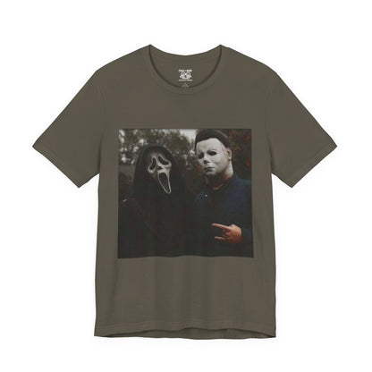 Horror Movie Graphic Tee, Unisex Jersey Short Sleeve Tee, Halloween Costume Shirt, Scary Movie Fan Apparel, Spooky Themed Tee