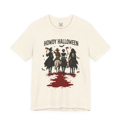 Howdy Halloween Unisex Tee, Spooky Graphic T-Shirt, Fall Festival Shirt, Halloween Costume Top, Casual Fall Wear