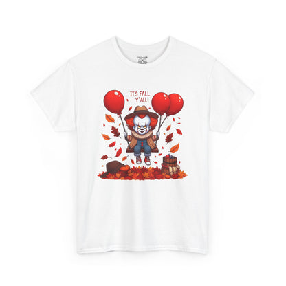 Fall-Themed Pennywise Unisex Heavy Cotton Tee, Autumn Shirt, Halloween Apparel, Seasonal Gift, Cozy Outfit, Fun Fall Fashion