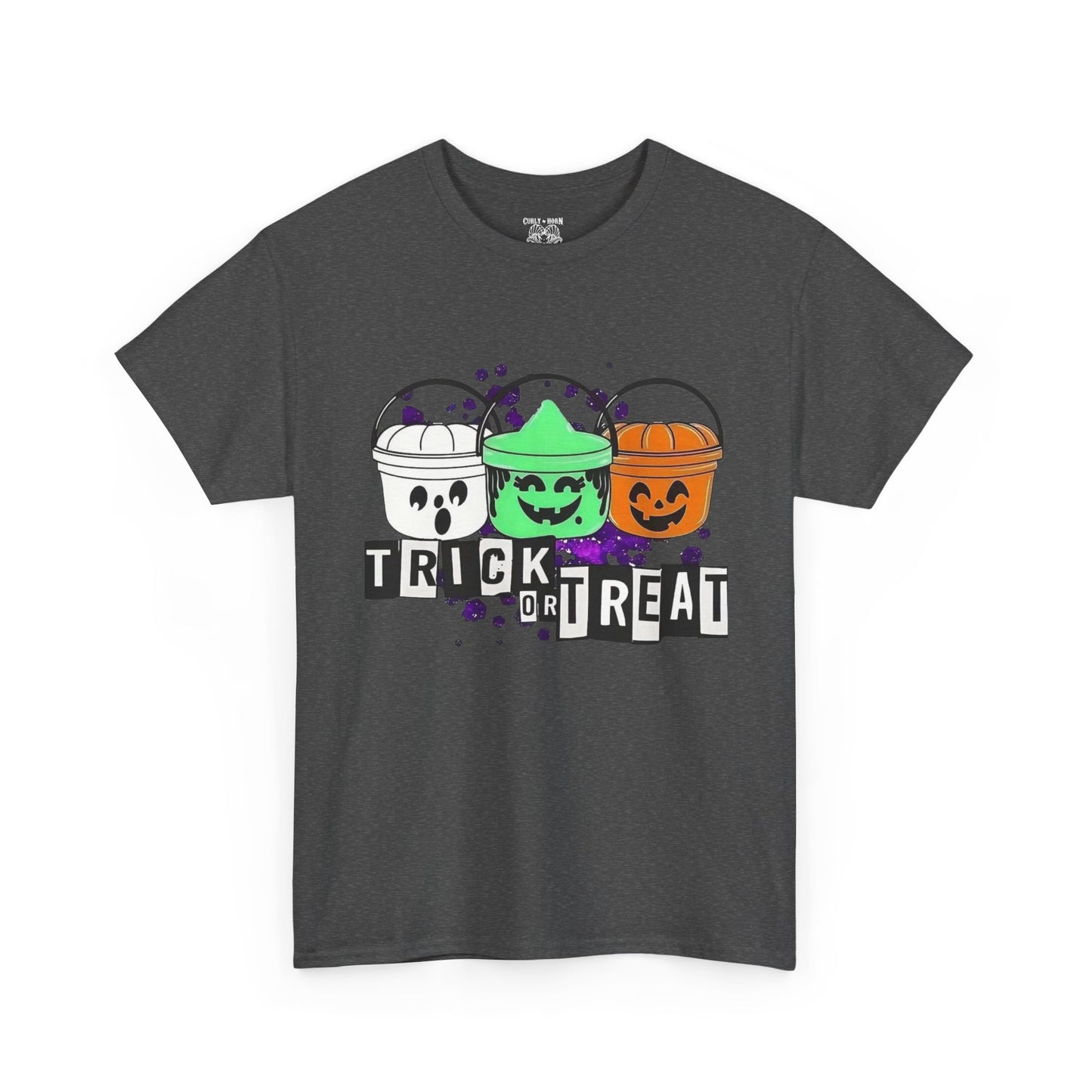 Halloween Bucket Unisex Heavy Cotton Tee, Trick or Treat Shirt, Spooky Vibes Apparel, Fall Festival T-shirt, Trick or Treat Costume Top