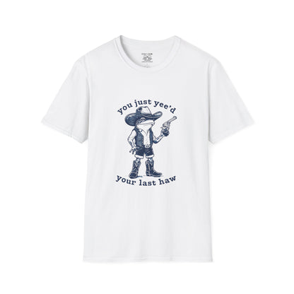 Funny Western Frog Unisex Softstyle T-Shirt with Quirky Quote