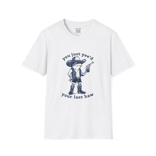 Funny Western Frog Unisex Softstyle T-Shirt with Quirky Quote