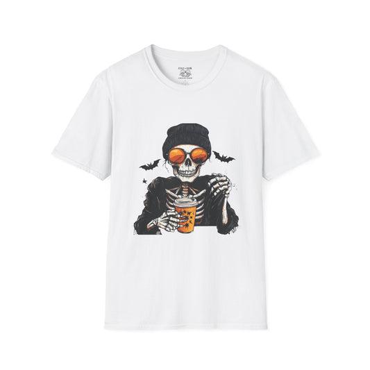 Chill Skeleton Tee - Unisex Softstyle T-Shirt, Halloween Costume, Casual Wear, Trendy Graphic Tee, Unique Gift Idea