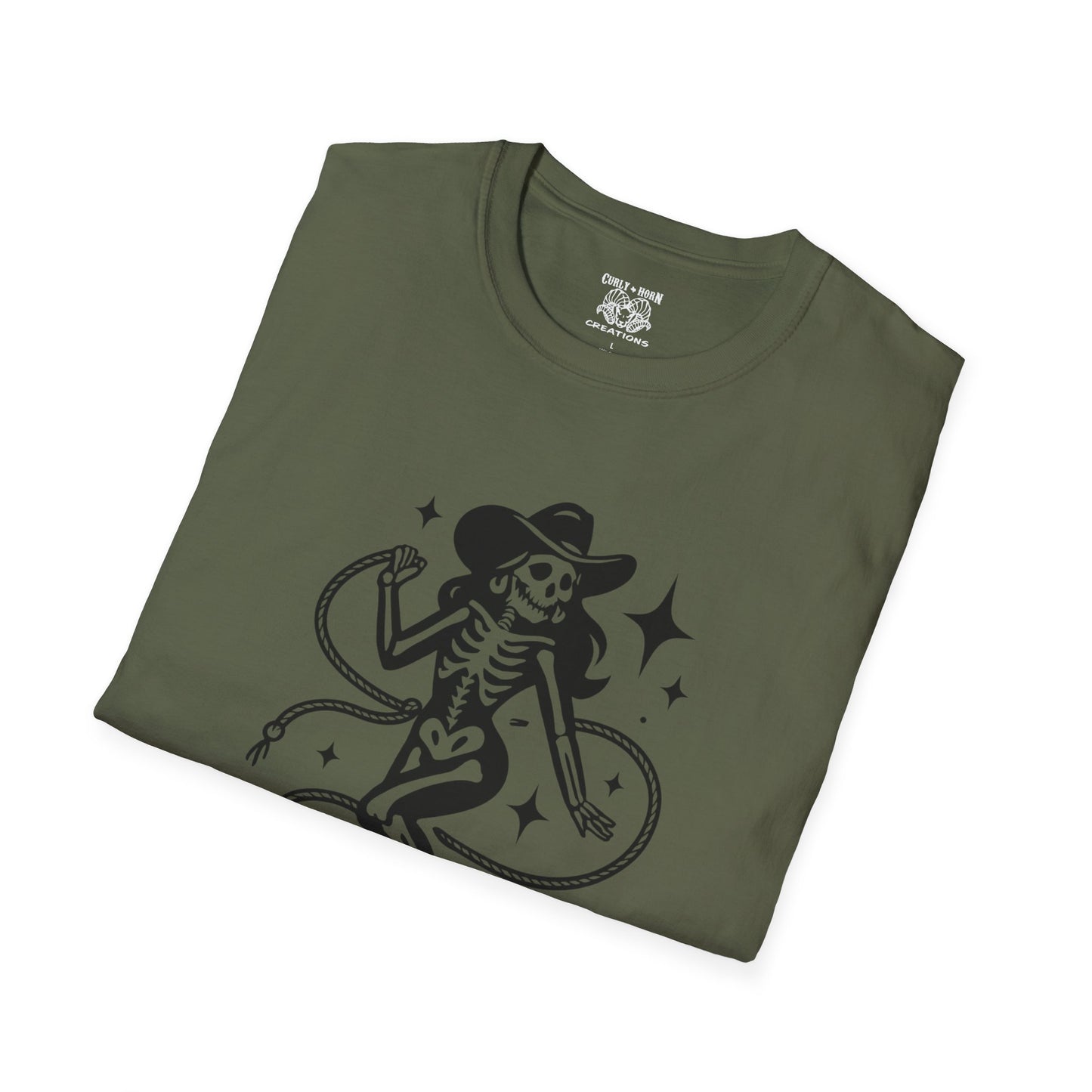 Skeleton Cowgirl T-Shirt, Vintage Halloween Tee, Unisex Graphic Shirt, Casual Outfit, Festival Wear, Spooky Season Apparel