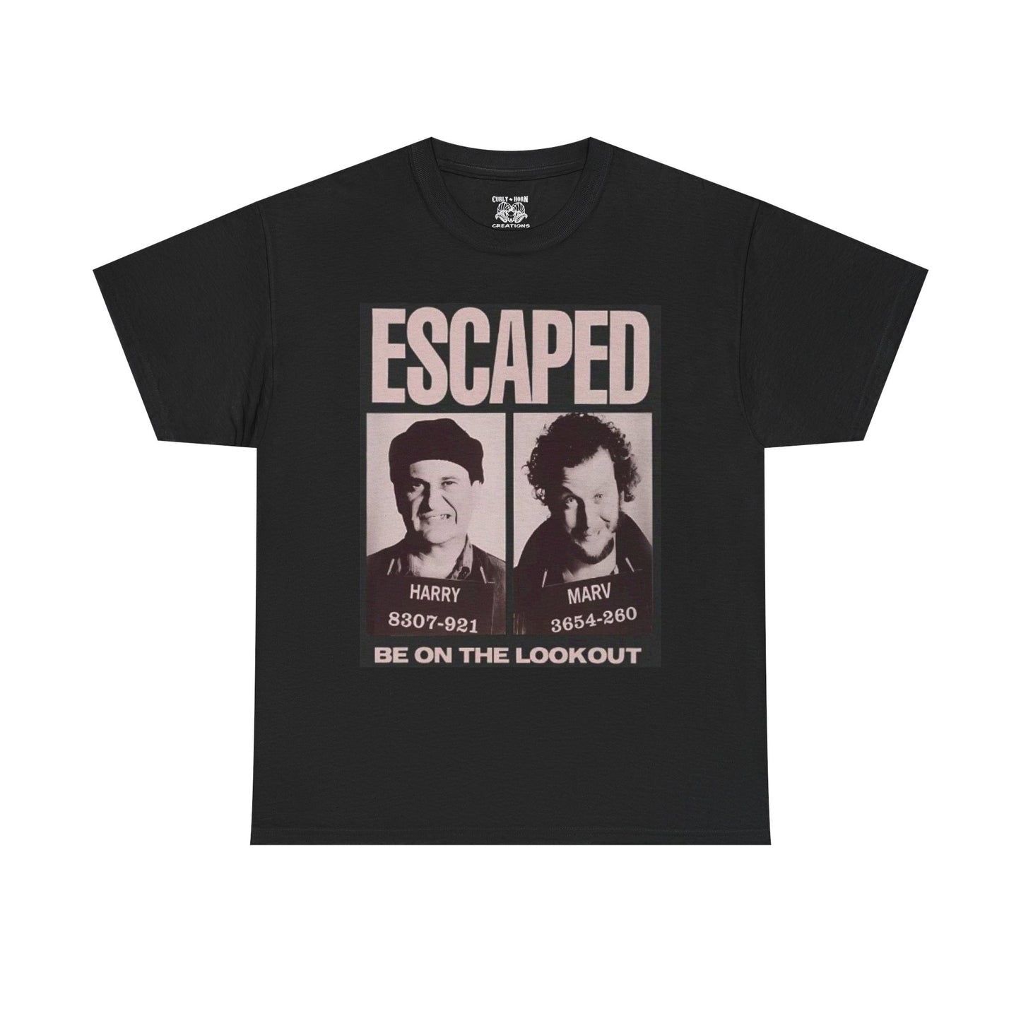 Escaped Mugshot Home Alone Unisex Heavy Cotton Tee | Fun Gift for Fans, Casual Wear, Novelty Tee, Humor Shirt, Movie Lovers