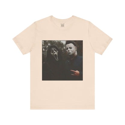 Horror Movie Graphic Tee, Unisex Jersey Short Sleeve Tee, Halloween Costume Shirt, Scary Movie Fan Apparel, Spooky Themed Tee