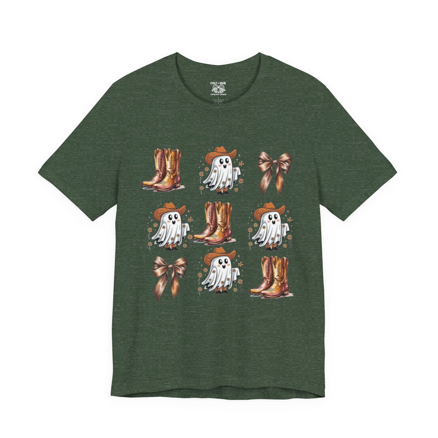 Ghostly Cowboy Tee, Fun Unisex Tee, Halloween Shirt, Country Style Tee, Ghosts and Boots Design, Casual Wear