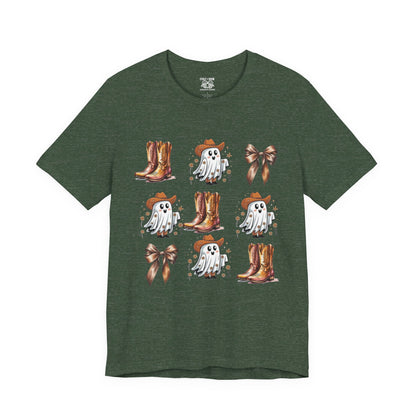 Ghostly Cowboy Tee, Fun Unisex Tee, Halloween Shirt, Country Style Tee, Ghosts and Boots Design, Casual Wear