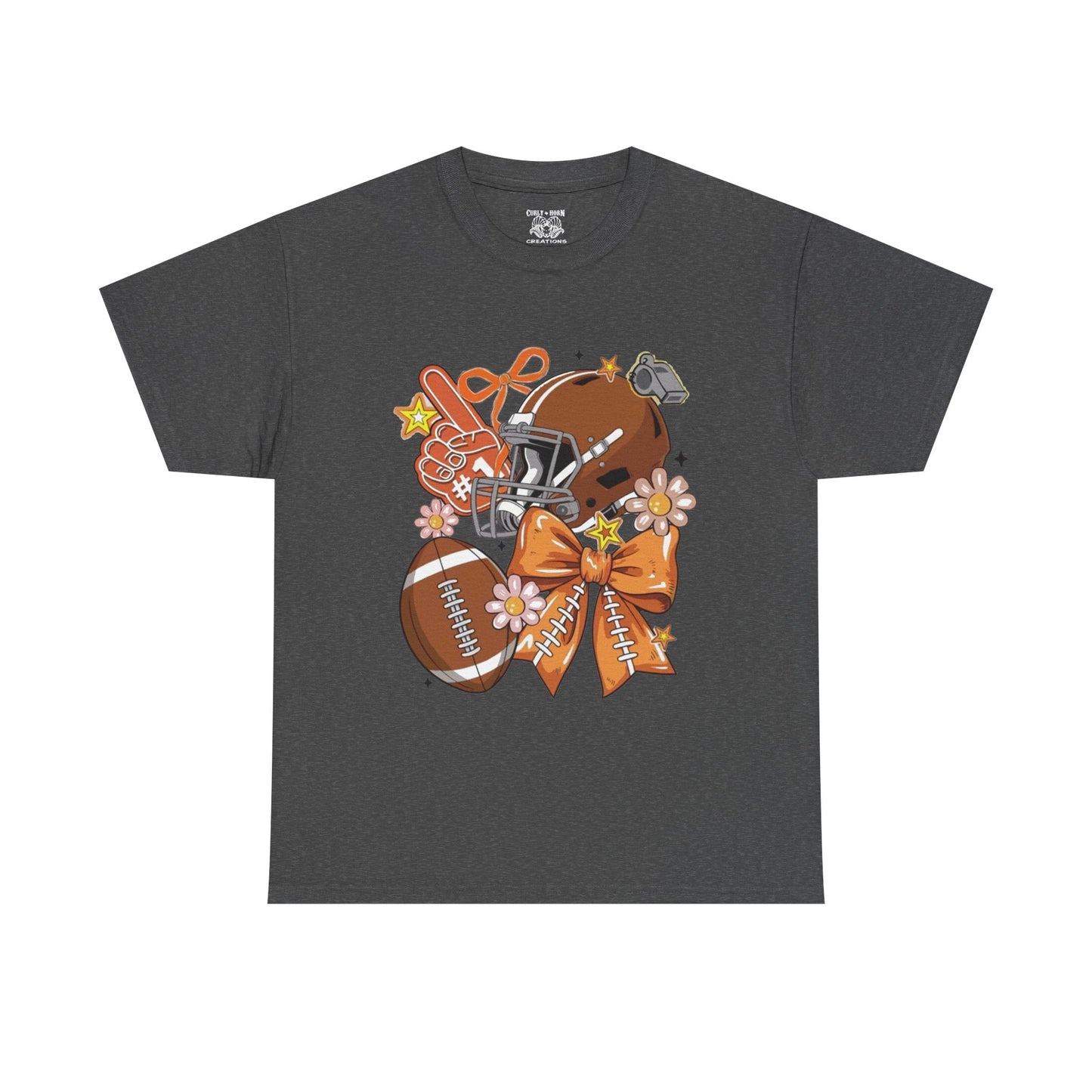 Football Floral Unisex Heavy Cotton Tee, Fall Game Day Shirt, Sports Fan Apparel, Tailgate Outfit, Gift for Her