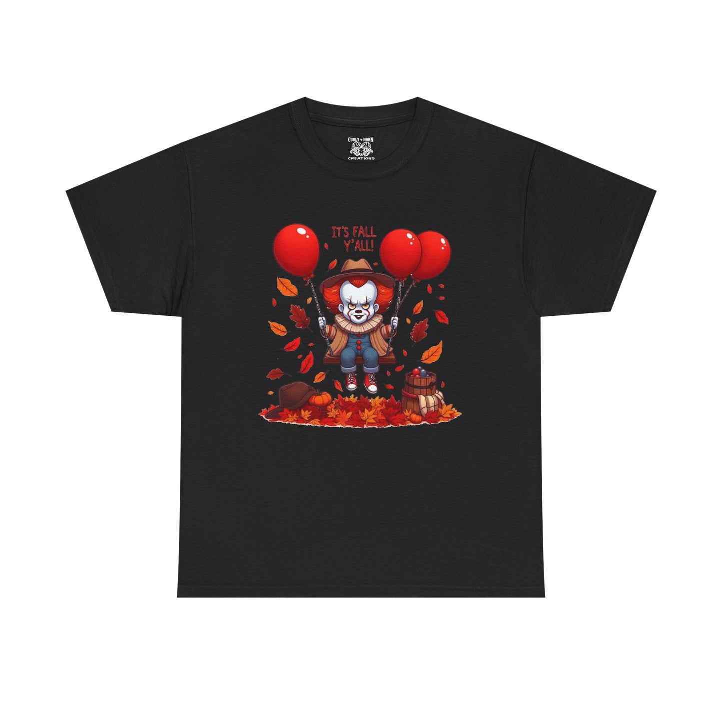 Fall-Themed Pennywise Unisex Heavy Cotton Tee, Autumn Shirt, Halloween Apparel, Seasonal Gift, Cozy Outfit, Fun Fall Fashion