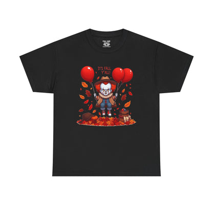 Fall-Themed Pennywise Unisex Heavy Cotton Tee, Autumn Shirt, Halloween Apparel, Seasonal Gift, Cozy Outfit, Fun Fall Fashion