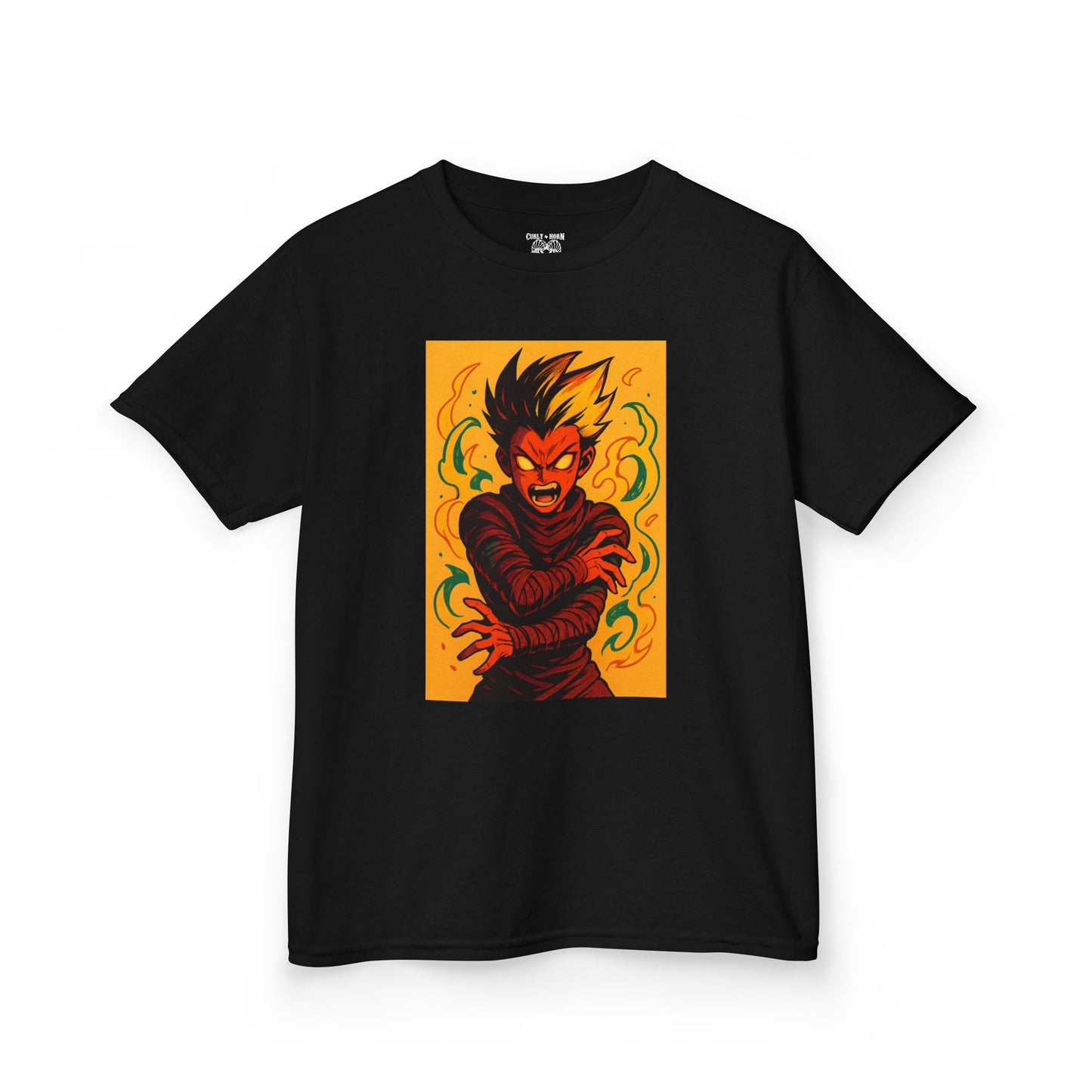 Kid's Graphic Tee with Fiery Monster Design, Perfect for Halloween, Birthday Gifts, Everyday Wear, Playdates, Anime Enthusiasts