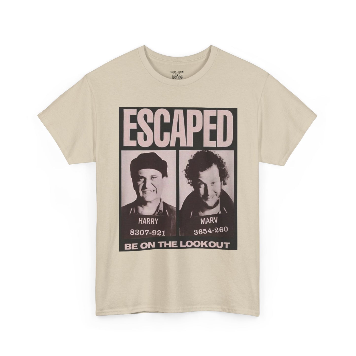 Escaped Mugshot Home Alone Unisex Heavy Cotton Tee | Fun Gift for Fans, Casual Wear, Novelty Tee, Humor Shirt, Movie Lovers