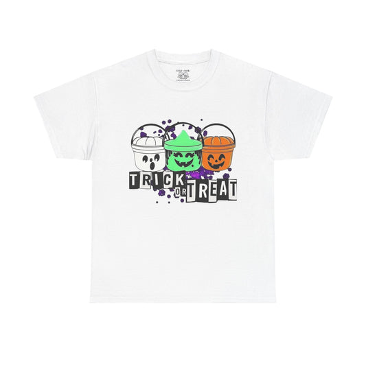 Halloween Bucket Unisex Heavy Cotton Tee, Trick or Treat Shirt, Spooky Vibes Apparel, Fall Festival T-shirt, Trick or Treat Costume Top