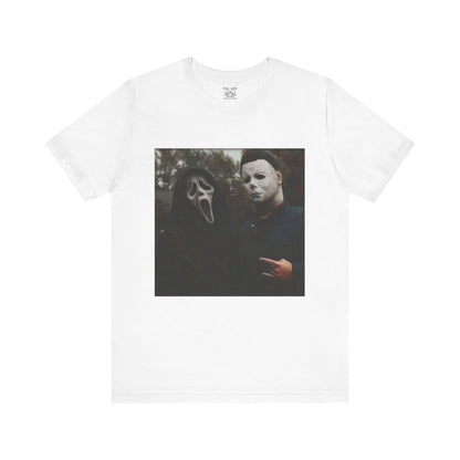 Horror Movie Graphic Tee, Unisex Jersey Short Sleeve Tee, Halloween Costume Shirt, Scary Movie Fan Apparel, Spooky Themed Tee