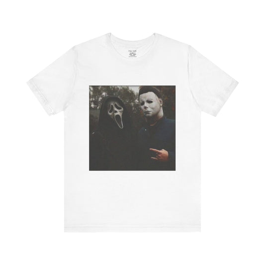 Horror Movie Graphic Tee, Unisex Jersey Short Sleeve Tee, Halloween Costume Shirt, Scary Movie Fan Apparel, Spooky Themed Tee