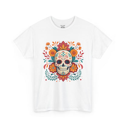 Colorful Skull Floral Tee, Day of the Dead Shirt, Unisex Graphic Tee, Casual Wear, Gift for Halloween, Festival Attire