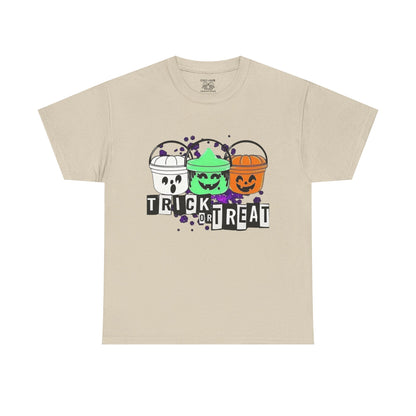 Halloween Bucket Unisex Heavy Cotton Tee, Trick or Treat Shirt, Spooky Vibes Apparel, Fall Festival T-shirt, Trick or Treat Costume Top