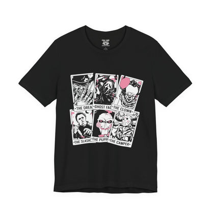 Horror Vibes Graphic Tee, Unisex Short Sleeve Shirt, Perfect for Halloween, Movie Night, Gift for Horror Fans, Casual Wear