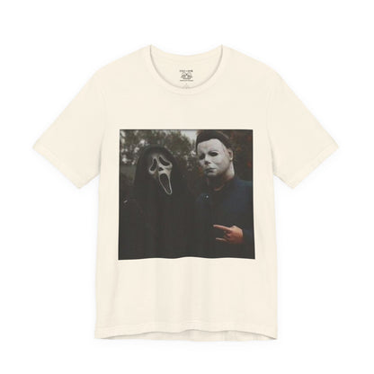 Horror Movie Graphic Tee, Unisex Jersey Short Sleeve Tee, Halloween Costume Shirt, Scary Movie Fan Apparel, Spooky Themed Tee