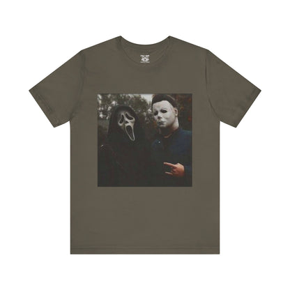 Horror Movie Graphic Tee, Unisex Jersey Short Sleeve Tee, Halloween Costume Shirt, Scary Movie Fan Apparel, Spooky Themed Tee