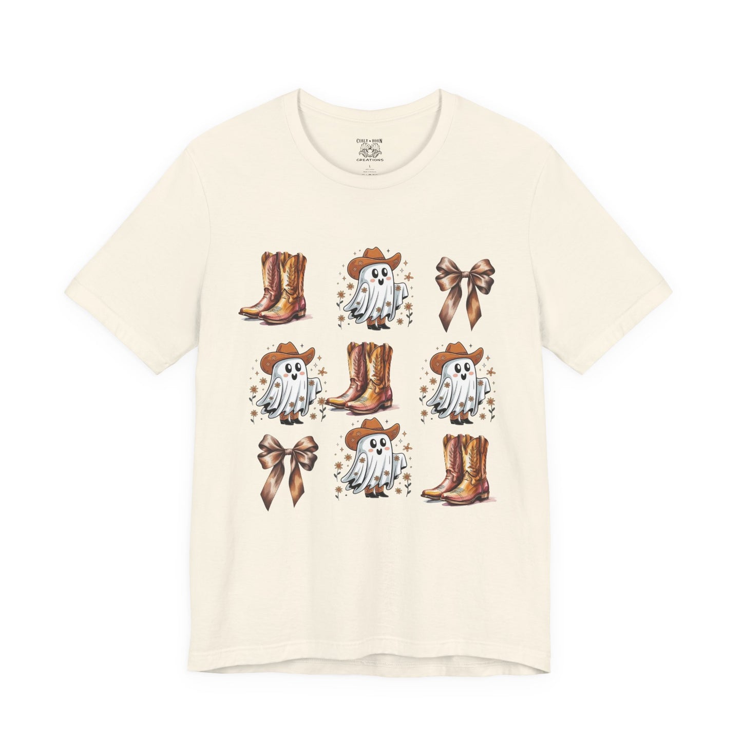 Ghostly Cowboy Tee, Fun Unisex Tee, Halloween Shirt, Country Style Tee, Ghosts and Boots Design, Casual Wear
