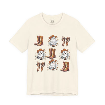 Ghostly Cowboy Tee, Fun Unisex Tee, Halloween Shirt, Country Style Tee, Ghosts and Boots Design, Casual Wear