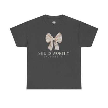 She is Worthy Unisex Cotton Tee - Inspirational Shirt, Faith-Based Apparel, Christian Gift, Casual Wear, Motivational T-Shirt