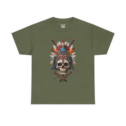 Skull Headdress Unisex Heavy Cotton Tee | Bohemian Style T-Shirt, Festival Wear, Graphic Tee, Gift for Him, Casual Apparel