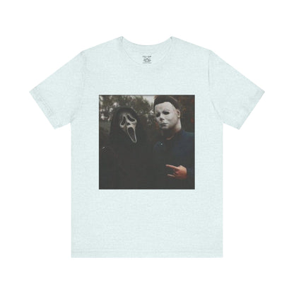 Horror Movie Graphic Tee, Unisex Jersey Short Sleeve Tee, Halloween Costume Shirt, Scary Movie Fan Apparel, Spooky Themed Tee