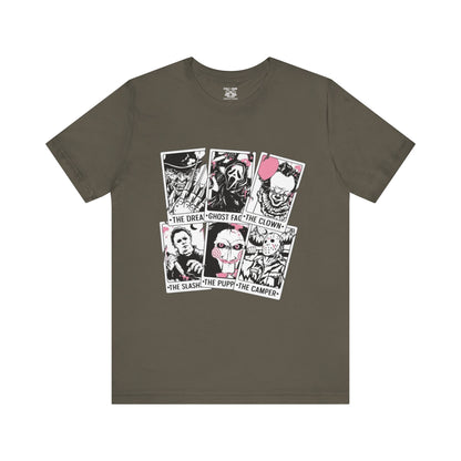 Horror Vibes Graphic Tee, Unisex Short Sleeve Shirt, Perfect for Halloween, Movie Night, Gift for Horror Fans, Casual Wear