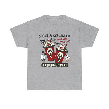 Sugar & Scream Co. Unisex Tee - A Chilling Treat, Halloween T-Shirt, Cute Cafe Shirt, Ghostly Graphic Tee, Sweet Treats Apparel