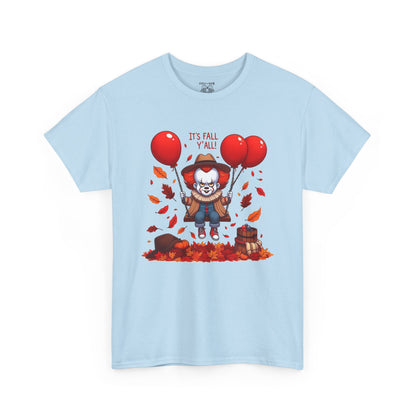 Fall-Themed Pennywise Unisex Heavy Cotton Tee, Autumn Shirt, Halloween Apparel, Seasonal Gift, Cozy Outfit, Fun Fall Fashion
